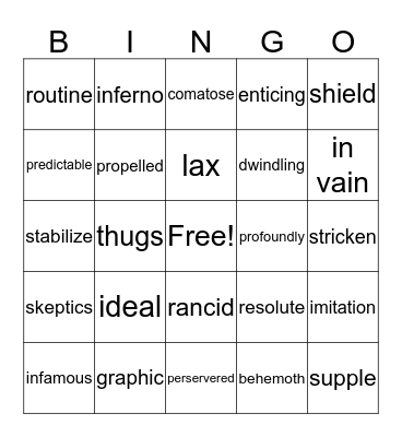 Vocabulary Bingo Card