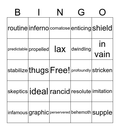 Vocabulary Bingo Card