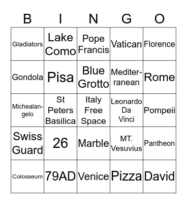Italy Bingo Card