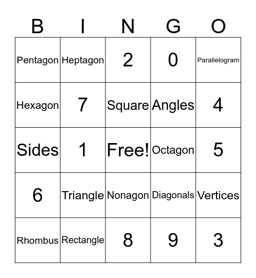 Polygons Bingo Card