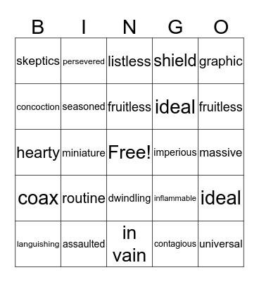 Vocabulary Bingo Card