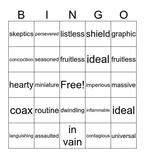 Vocabulary Bingo Card