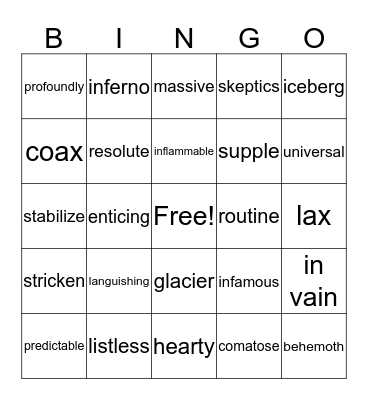 Vocabulary Bingo Card