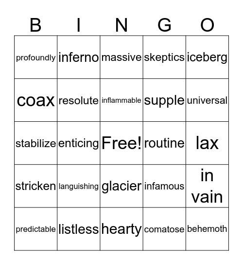 Vocabulary Bingo Card