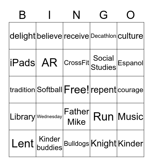 6th Graden BINGO Card