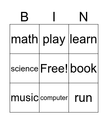 School Bingo Card