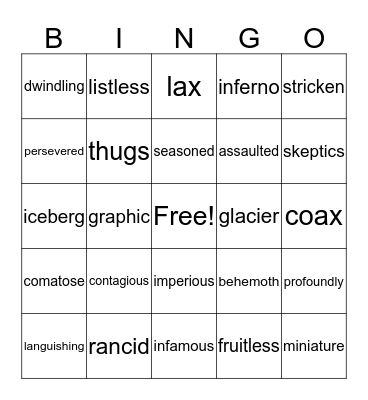 Vocabulary Bingo Card