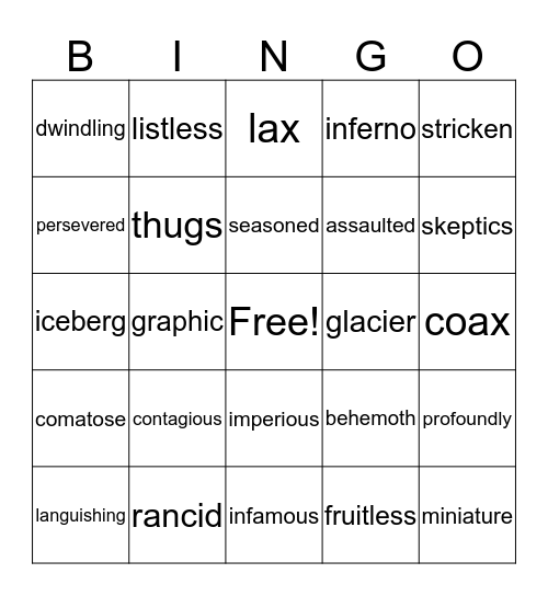 Vocabulary Bingo Card