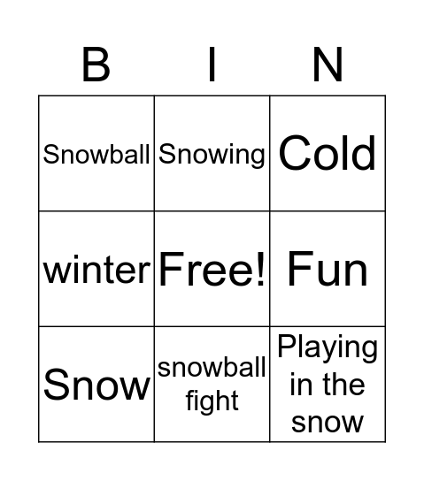 Winter Bingo Card