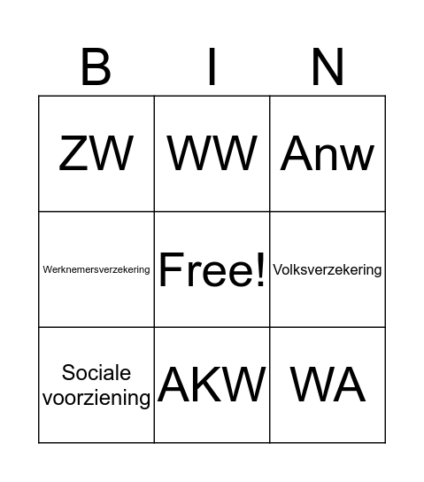 Verzekeringsbingo Card
