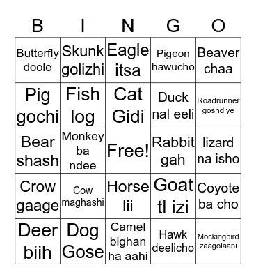 Apache Class - Animals Bingo Card