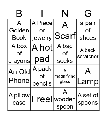 Garage Sale Bingo Card