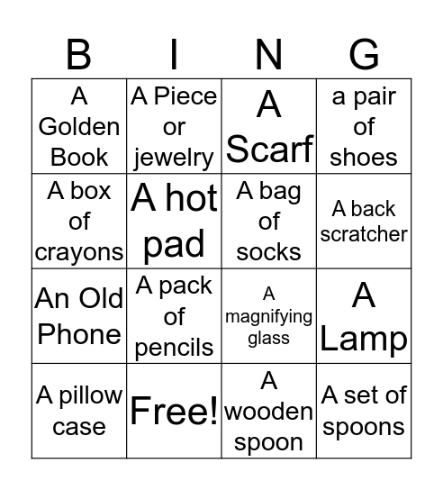 Garage Sale Bingo Card