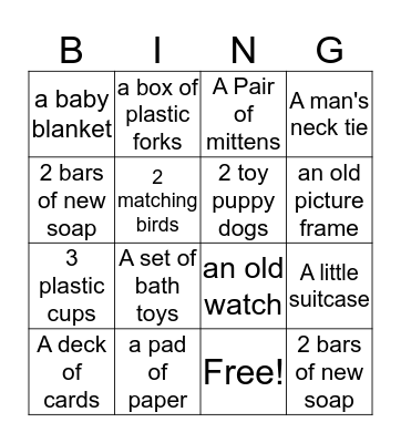 Garage Sale Bingo Card