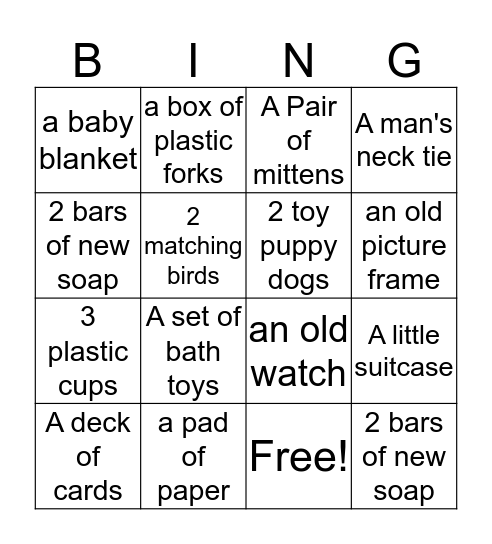 Garage Sale Bingo Card