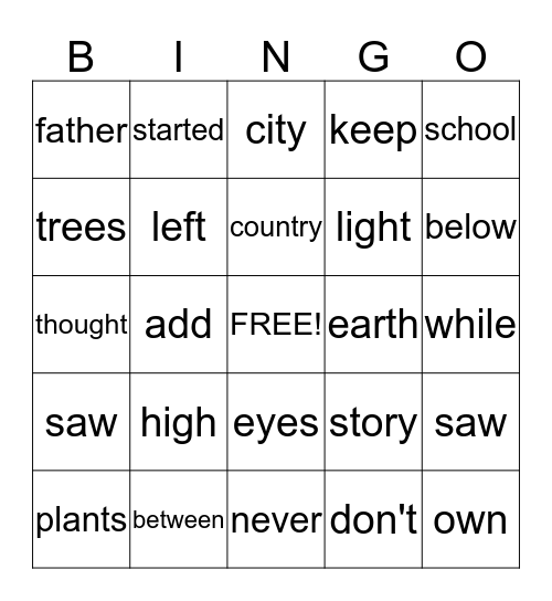 Fry's 201- 230 Bingo Card