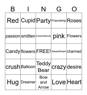 Valentines Day Bingo Card