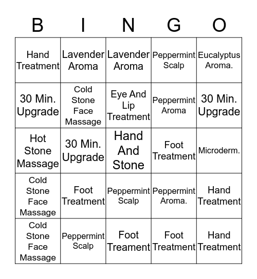 Hand And Stone Bingo Card