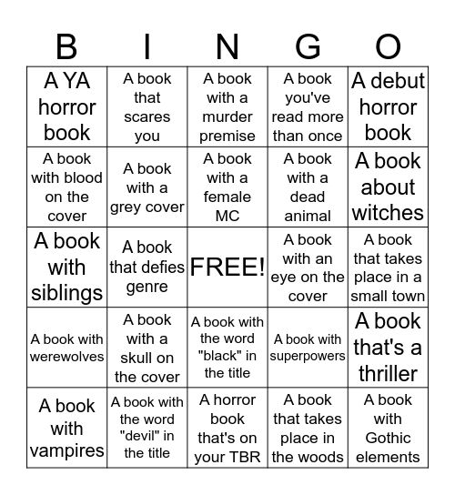 Horror October Bingo Card