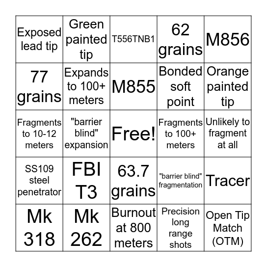 Bullet Bingo Card