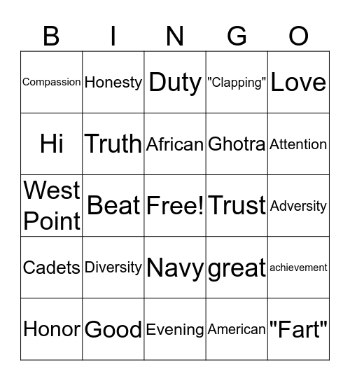 HooahBing Bingo Card