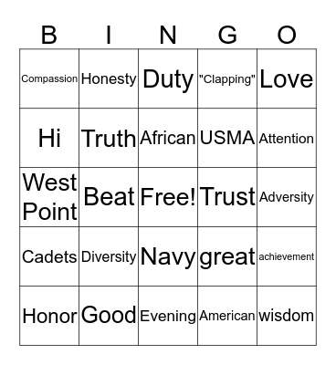 HooahBing Bingo Card