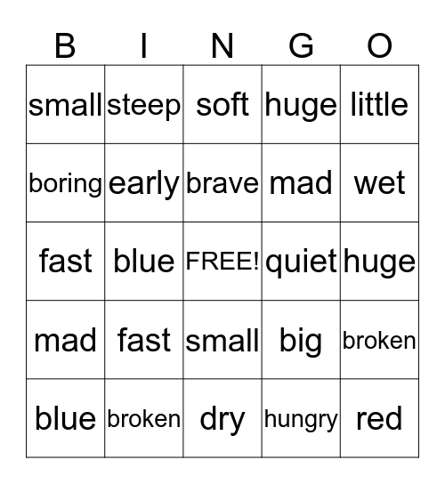 Juliana and D'Cauria's Adjective Bingo Game Bingo Card