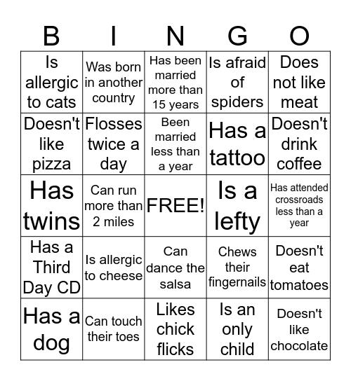 Brash Small Group Icebeaker Bingo Card