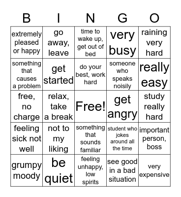 IDIOM BINGO Card