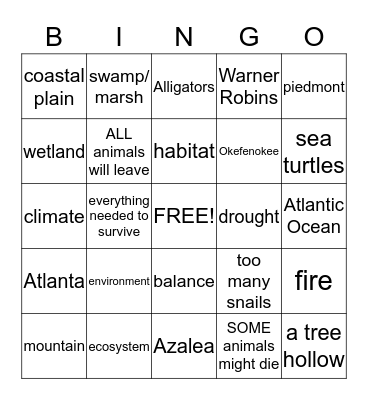 Georgia Habitats Bingo Card