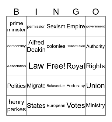 Federation Fun Bingo Card