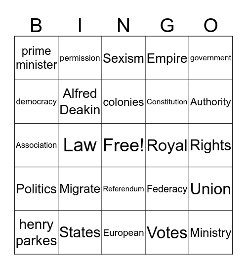 Federation Fun Bingo Card