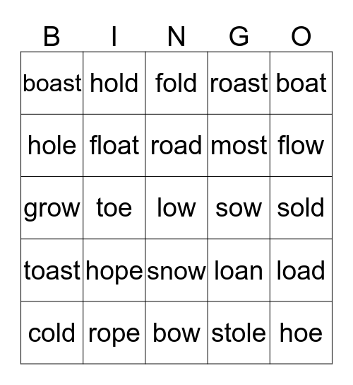 Long O Bingo Card