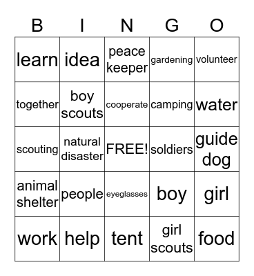 ELA/Peace Keeper Bingo Card