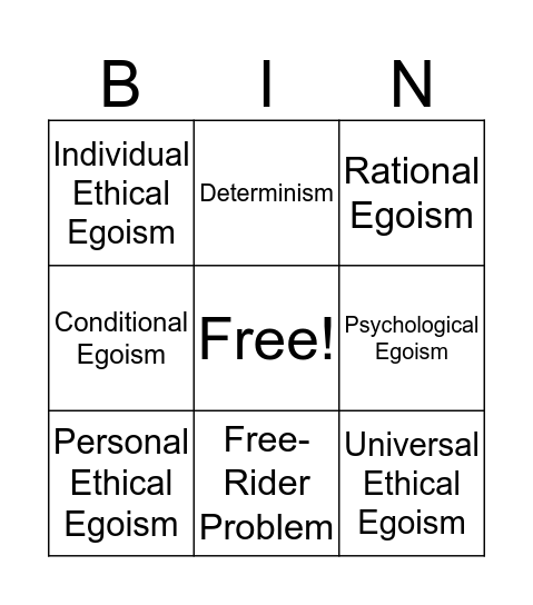 Egoism Bingo Card