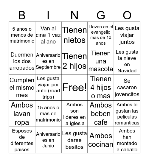 Bingo Humano- Matrimonios Bingo Card