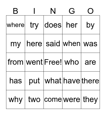 Word Wall Fun Bingo Card