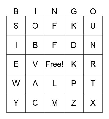 Letters Bingo Card