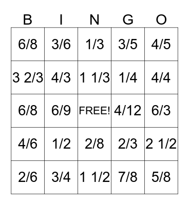 Fraction Bingo Card