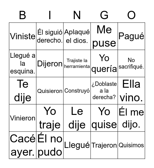 Pretérito 4.2 Bingo Card