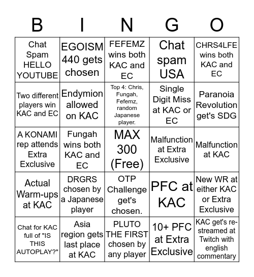 KAC + Extra Exclusive BINGO Card