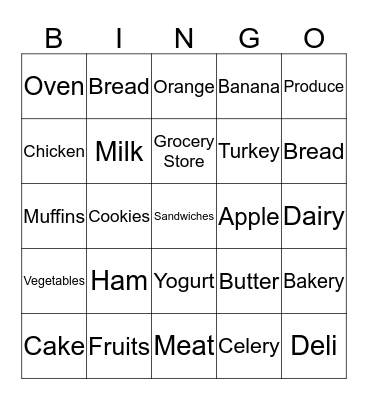 Grocery Store Bingo Card