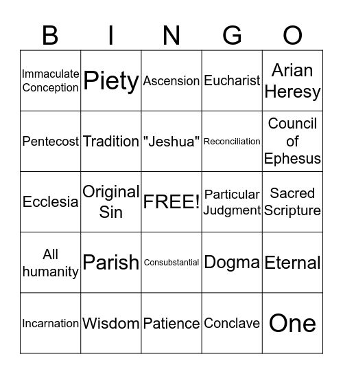 8th Grade Creed Bingo Card