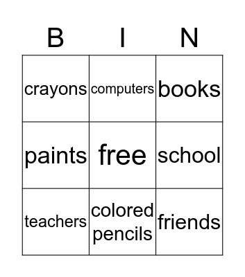 School Bingo Card