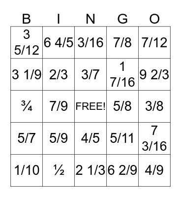 fraction Bingo Card