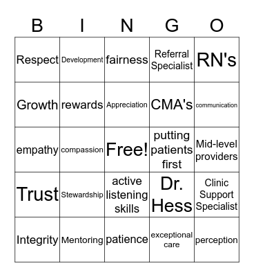 United Pain Center Bingo Card