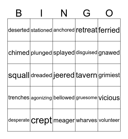 I Survived the American Revolution Bingo Card