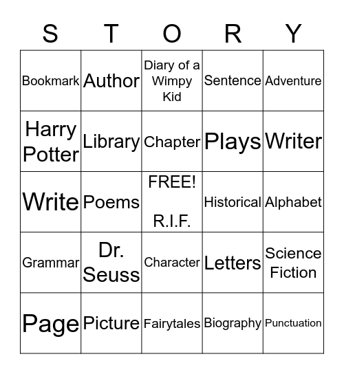 Reading Is Fundamental Bingo Card