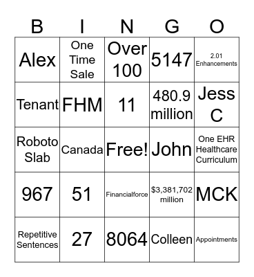 MEDITECH Bingo Card