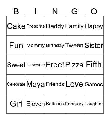 Maya's 11th Birthday Bingo! Bingo Card